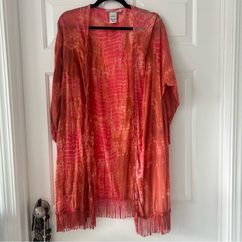 American Rag Cie Tie Dye Kimono Coverup with Fringe